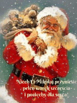 Mikołaj w płatkach śniegu z życzeniami